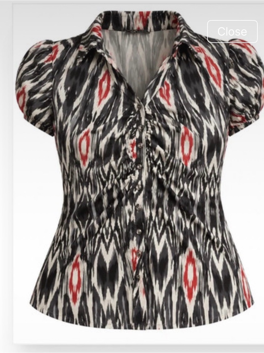 Violet & Claire Black, White and Red Ikat Button-Front Shirt